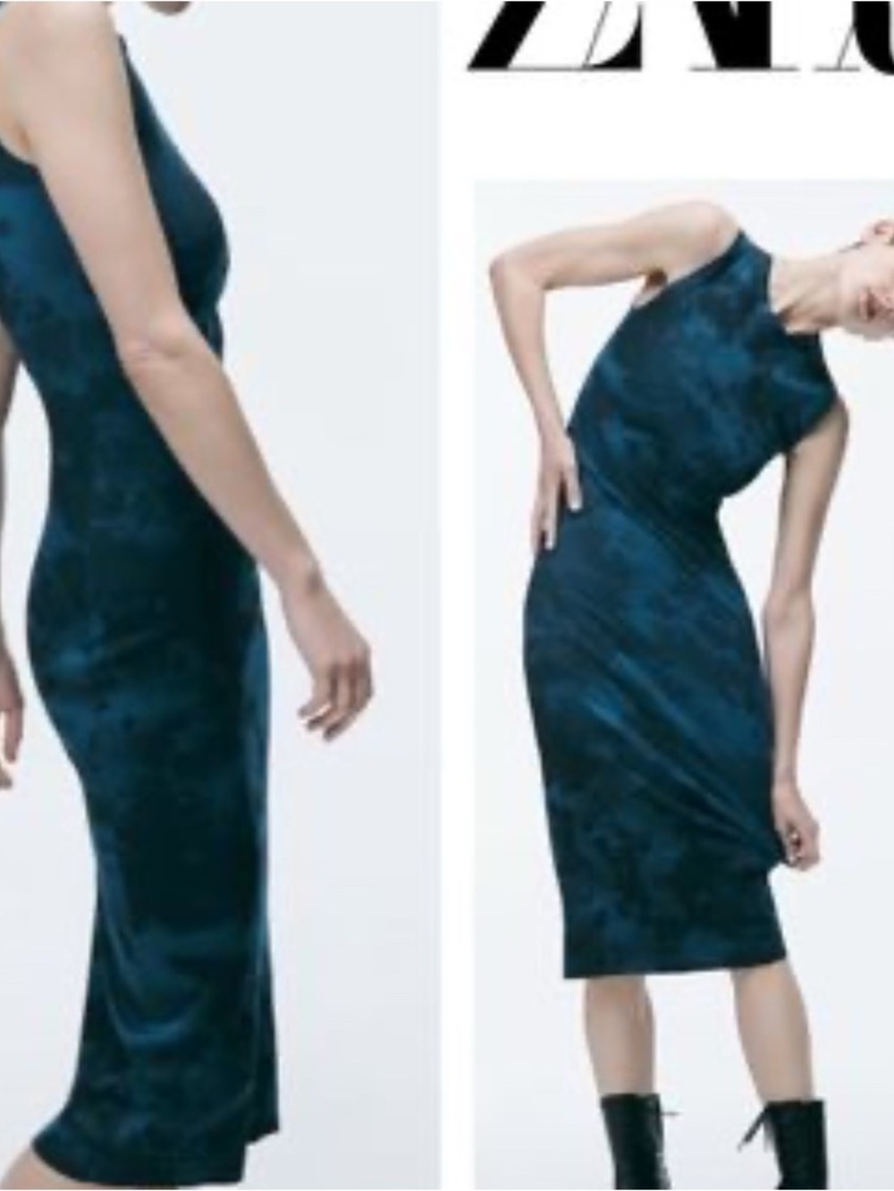 Zara Navy and Black Sleeveless Tie-Dye Midi Dress